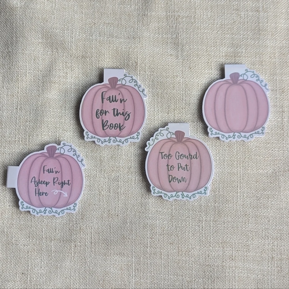 Pumpkin Magnetic Bookmarks Readers Book lovers Fall Autumn Pink Books Set Of 4